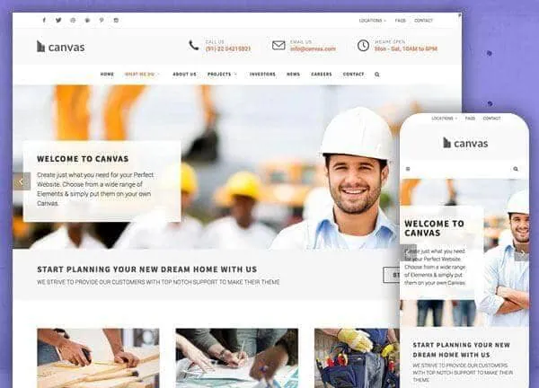 Construction WordPress theme: the Construction demo home page