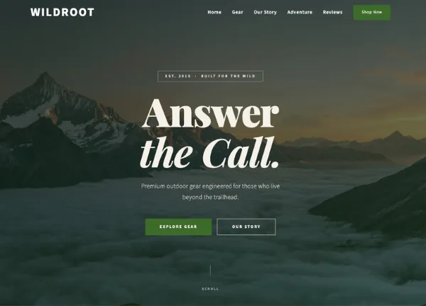 Wildroot Gear demo home page