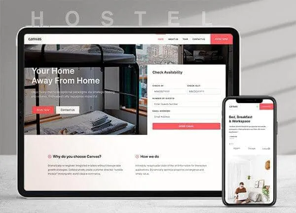 Hotel and travel WordPress theme: the Hostel demo home page