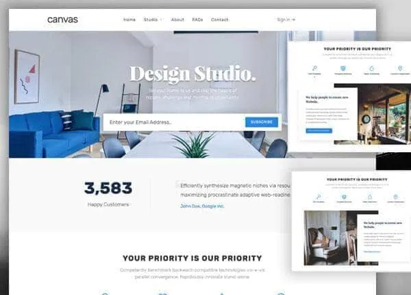 Interior design WordPress theme: the Interior Design demo home page