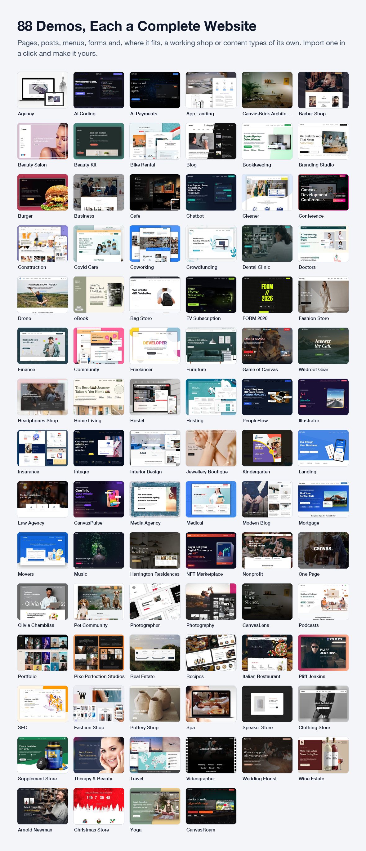 All 88 Canvas demos with their names