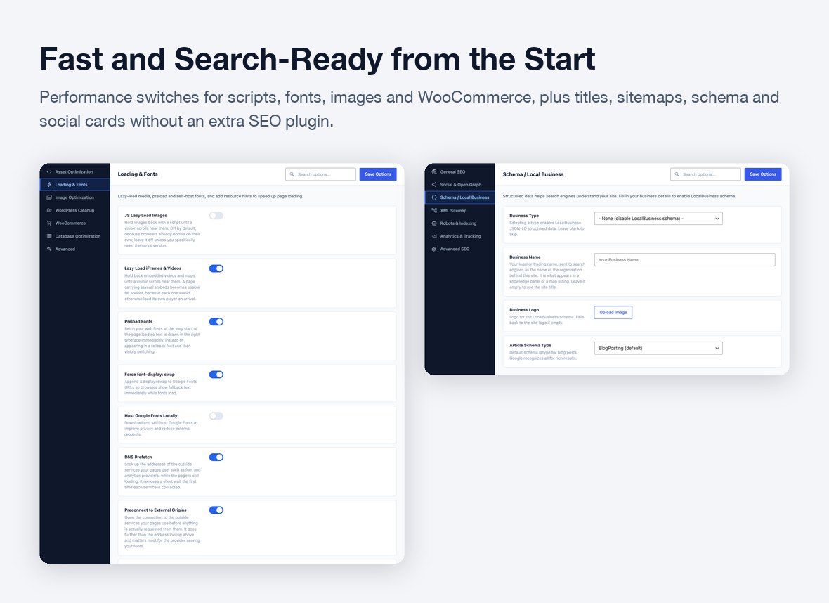 Canvas performance and SEO settings screens