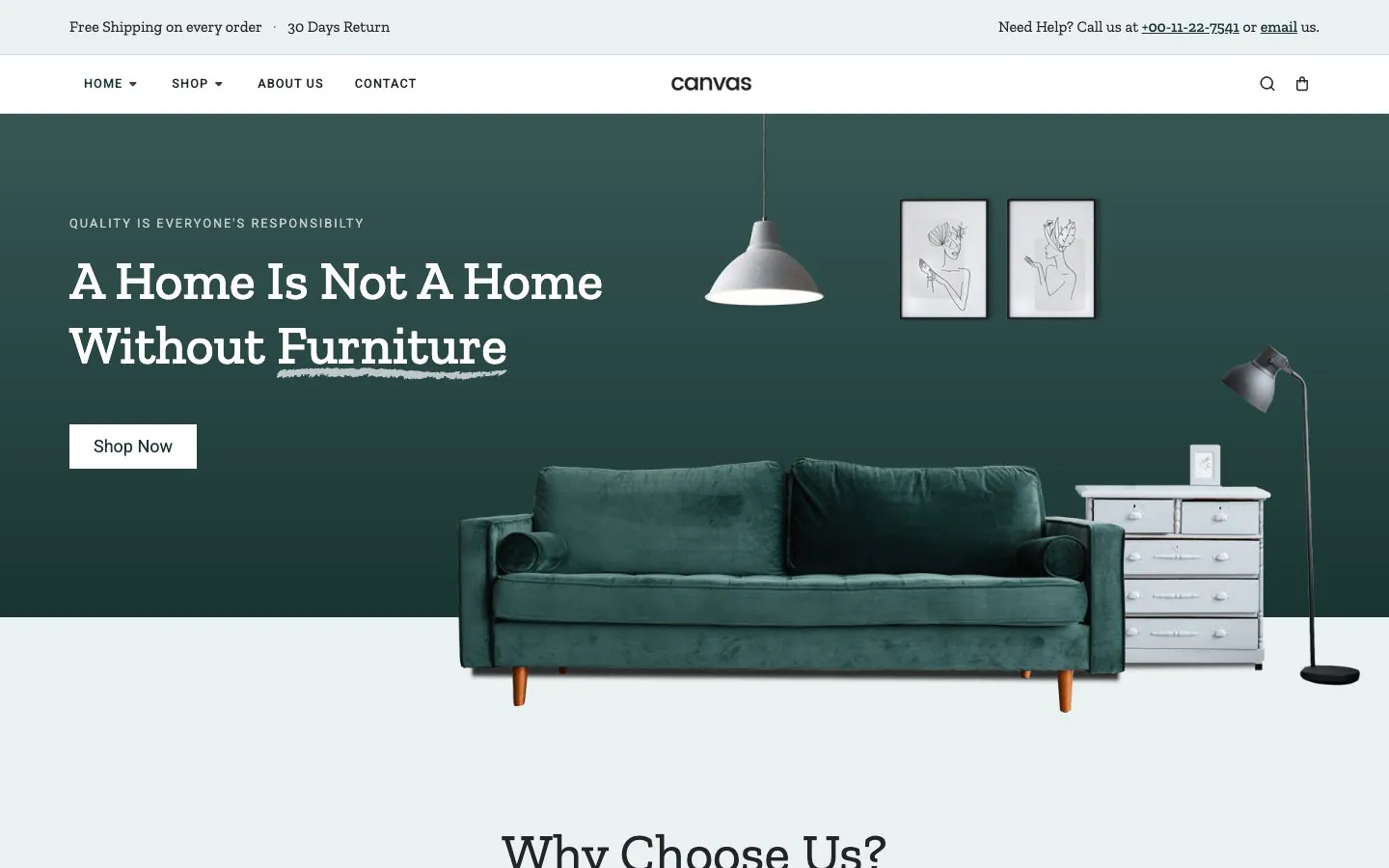 The Furniture demo home page, a WooCommerce store for furniture sales and rental