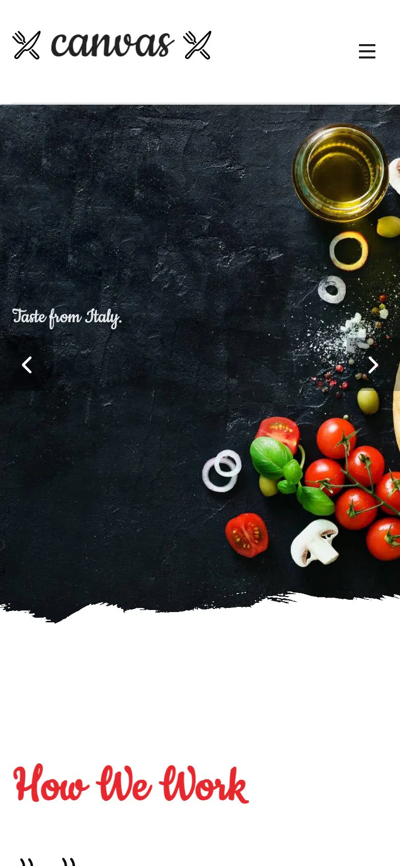 The Italian Restaurant demo home page on a phone