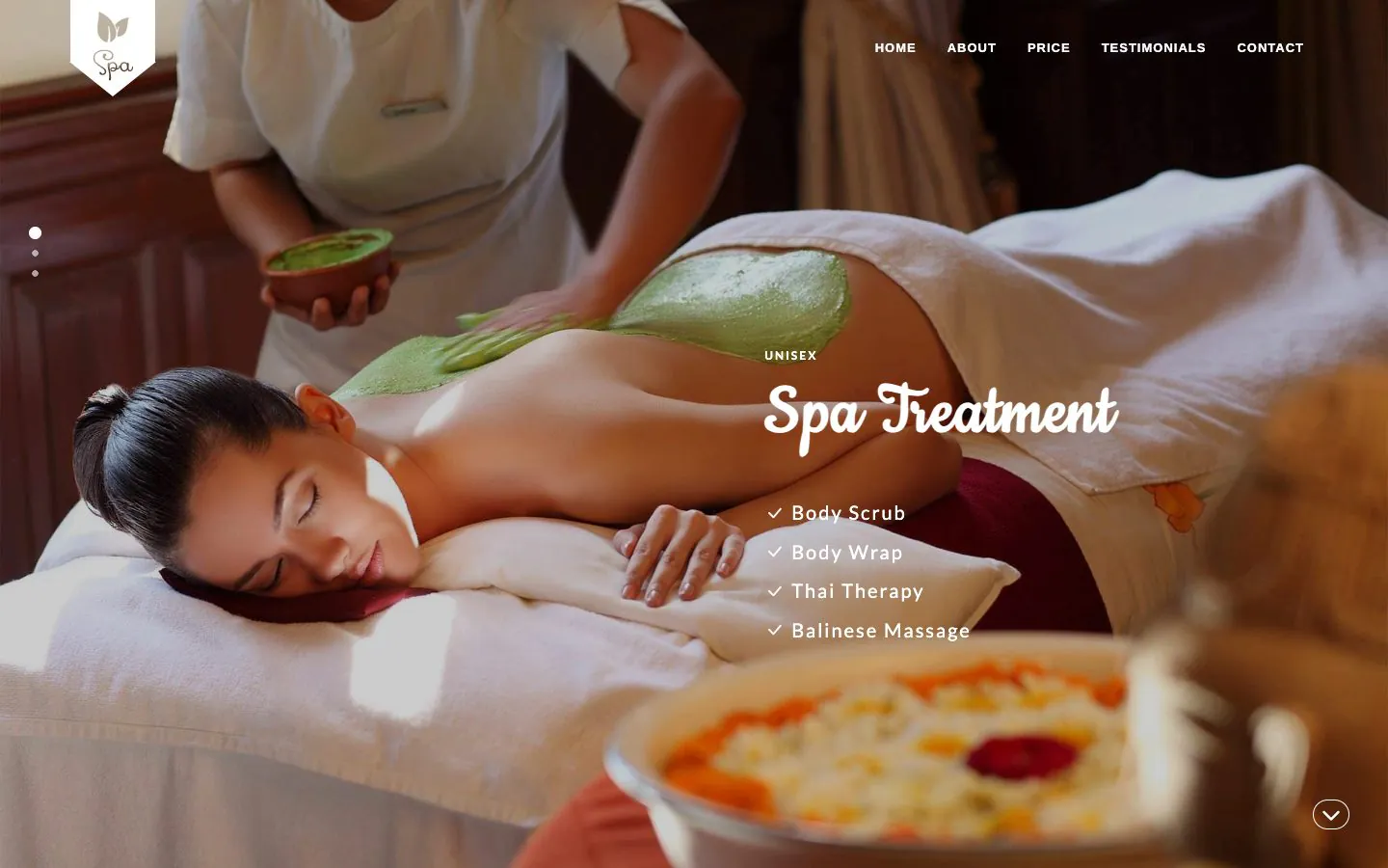The Spa demo home page, with the treatment slider and its navigation