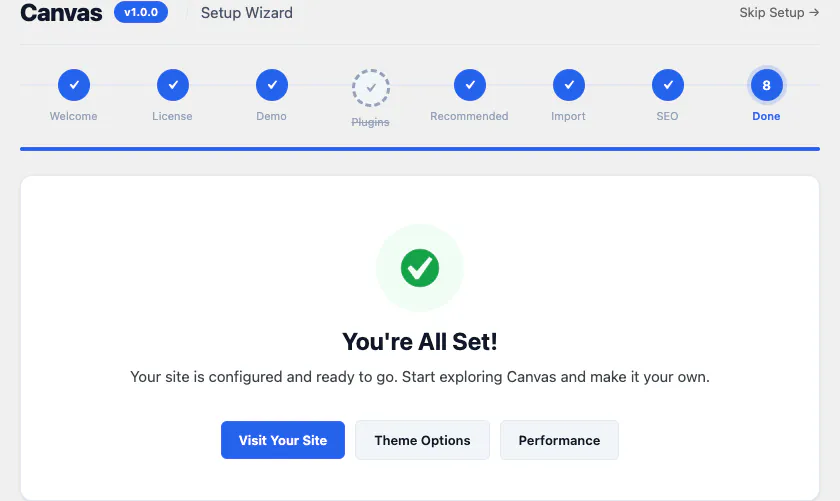 Canvas setup wizard, done step